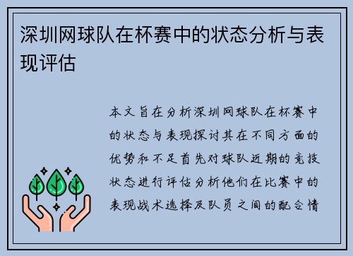 深圳网球队在杯赛中的状态分析与表现评估